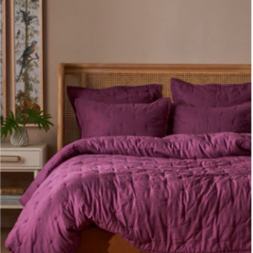 Anthropologie Quilted Comforter Set in Plum